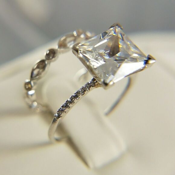 2ct princess cut Dainty Engagement Ring 2pc set